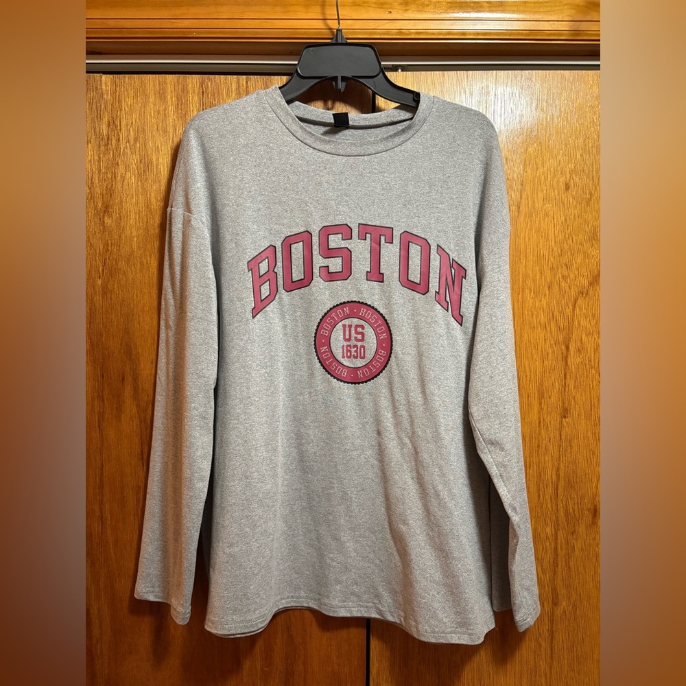 Shein Gray Boston Long Sleeve Top